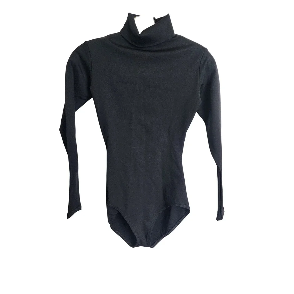 Capezio Kids Black Long‎ Sleeve Turtleneck Leotard Mock Neck Dance Gymnastics M